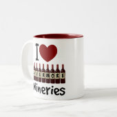 I Love Livermore Wineries Heart and Wine Bottles Tweekleurige Koffiemok (Voorkant links)
