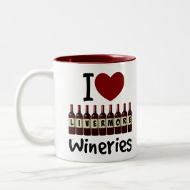 I Love Livermore Wineries Heart and Wine Bottles Tweekleurige Koffiemok