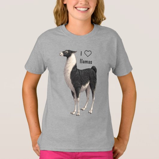 I Love Llamas Black & White Llama T-shirt (Voorkant)