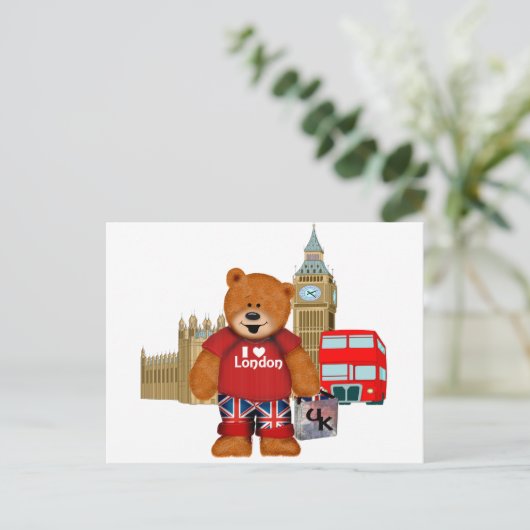 I Love London-Teddy Bear Briefkaart (Staand voorkant)