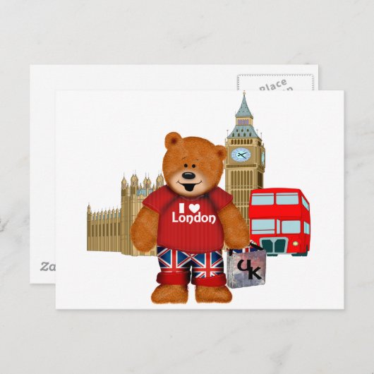 I Love London-Teddy Bear Briefkaart (Voorkant / Achterkant)