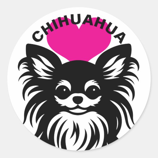 I Love Long-Haired Chihuahuas Cute Puppy Ronde Sticker (Voorkant)
