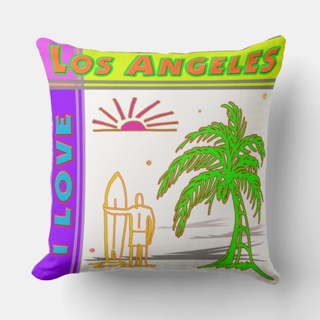 "I LOVE Los Angeles" Sun Palm Tree & Surfer#2 Kuss Kussen (Voorkant)