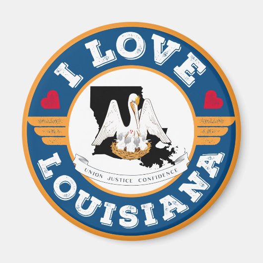 I Love Louisiana State Flag and Map Magneet (Voorkant)