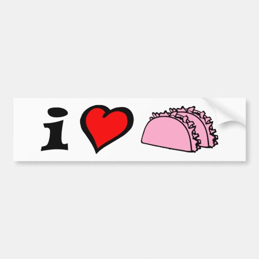 I Love LUV Heart Pink Tacos Bumpersticker (Voorkant)
