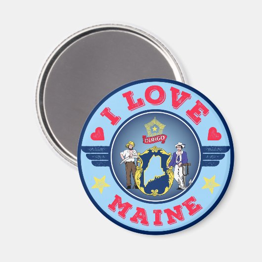 I Love Maine State Flag and Map Magneet (Voorkant / Achterkant)
