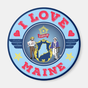 I Love Maine State Flag and Map Magneet