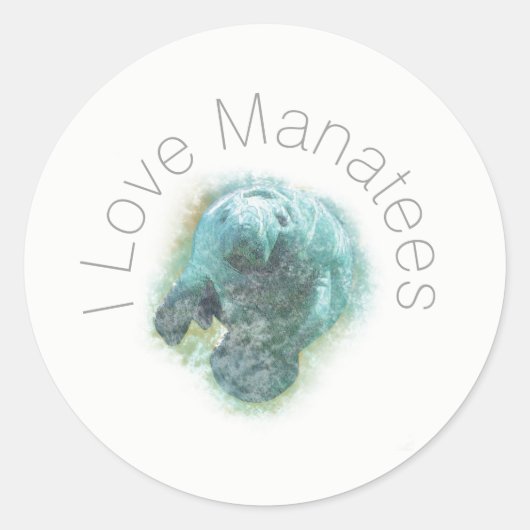 I Love Manatees Art Ronde Sticker (Voorkant)