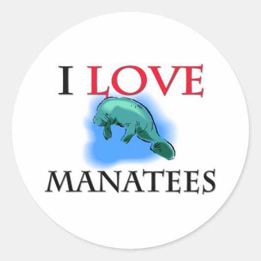 I Love Manatees Ronde Sticker (Voorkant)