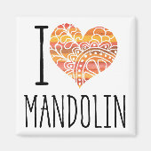 I Love Mandolin Oranje Mandala Heart Magneet (Voorkant)