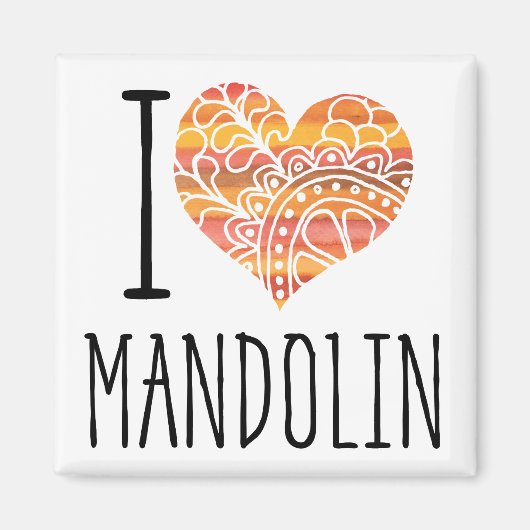 I Love Mandolin Oranje Mandala Heart Magneet (Voorkant)