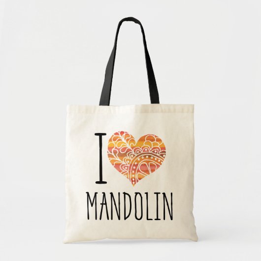 I Love Mandolin Oranje Mandala Heart Tote Bag (Voorkant)