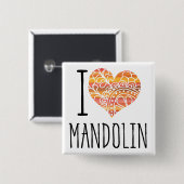 I Love Mandolin Oranje Mandala Heart Vierkante Button 5,1 Cm (Voorkant /achterkant)