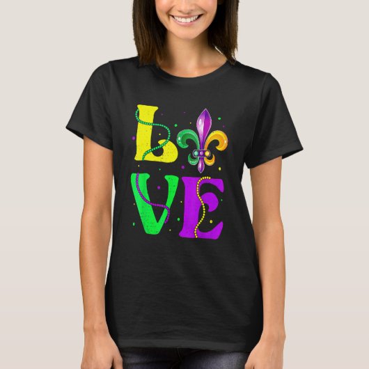 I Love Mardi Gras Fleur De Lis Fat Tuesday Carniva T-shirt (Voorkant)