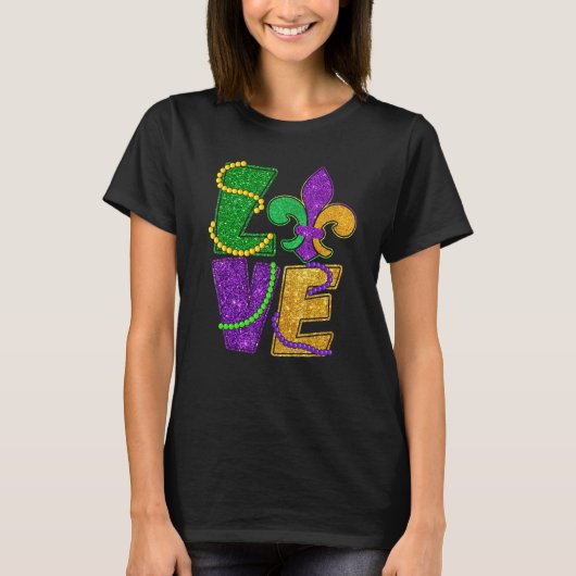 I Love Mardi Gras Funny Glitter Mardi Gras Women G T-shirt (Voorkant)