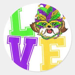 I Love Mardi Gras Funny Shih Tzu Dog Party Gift Ronde Sticker