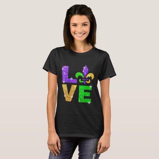 I Love Mardi Gras T-shirt Fleur de Lis Gift Mannen (Voorkant volledig)
