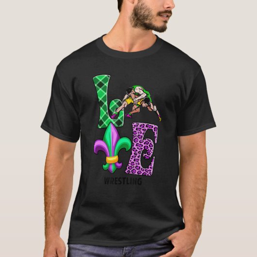 I Love Mardi Gras Wrestling Pset Leopard Mannen Wo T-shirt (Voorkant)
