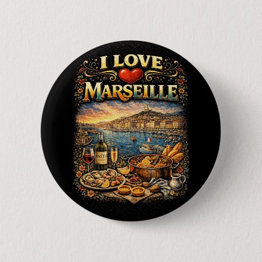 I love Marseille Ronde Button 5,7 Cm (Voorkant)