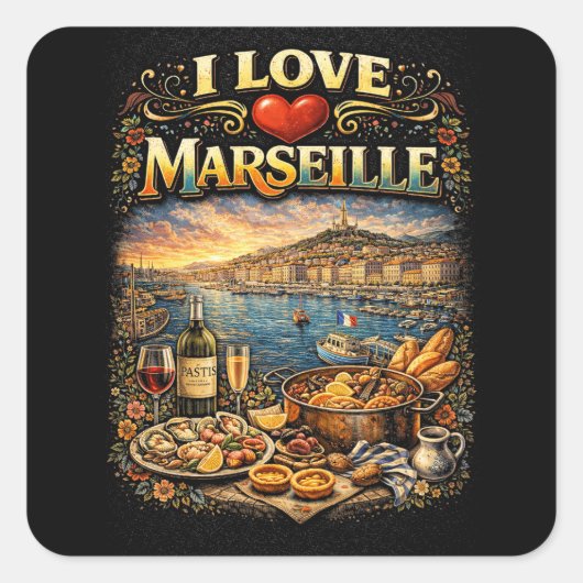 I love Marseille Vierkante Sticker (Voorkant)