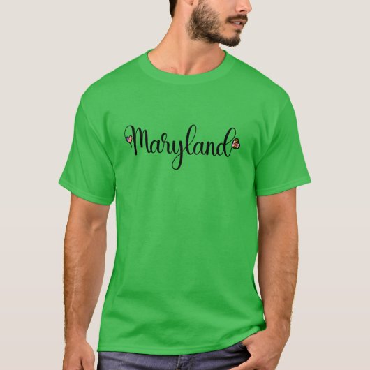 I Love Maryland Maryland Script With Heart Shaped  T-shirt (Voorkant)