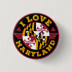 I Love Maryland State Flag and Map Ronde Button 3,2 Cm