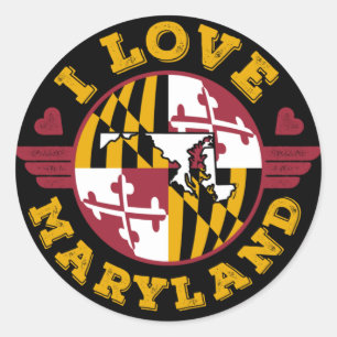 I Love Maryland State Flag and Map Ronde Sticker