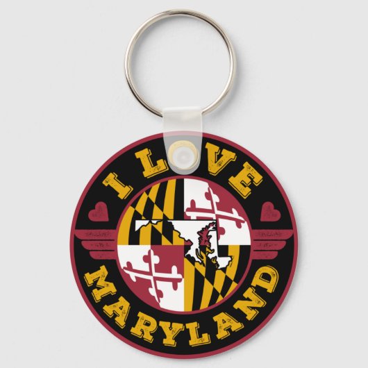 I Love Maryland State Flag and Map Sleutelhanger (Voorkant)