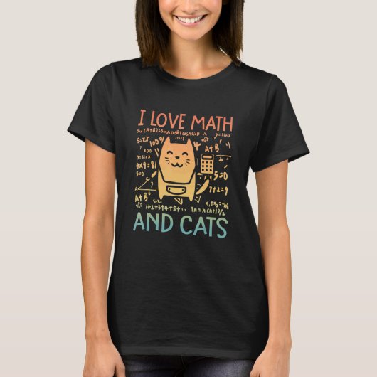I Love Math And Cats Cute Kitty Feline Cat 2 T-shirt (Voorkant)