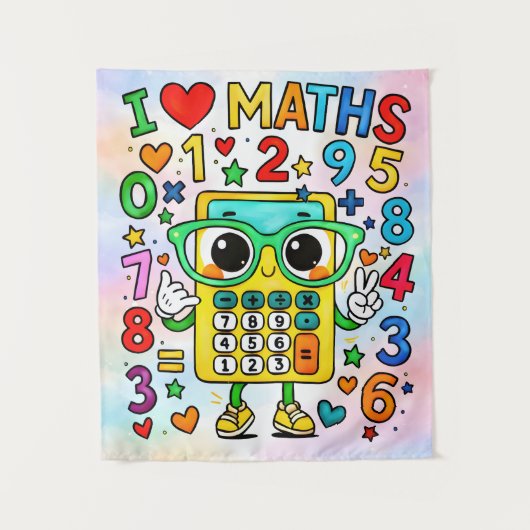 I Love Maths Cute Calculator Poster for Kids Wandkleed (Voorkant)