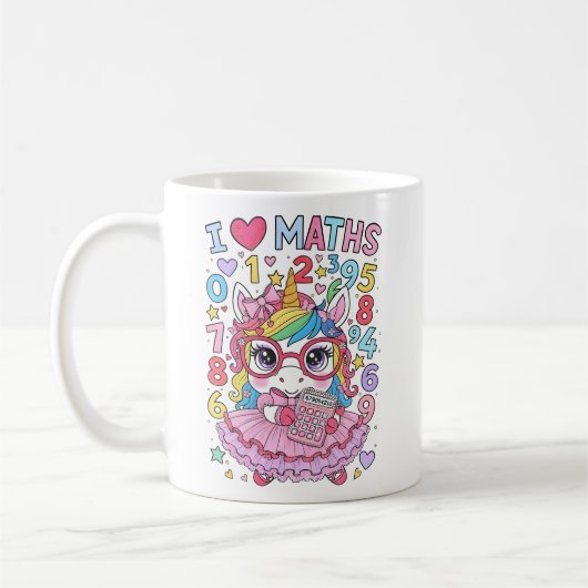 I Love Maths Cute Unicorn Calculator Mug Koffiemok (Links)
