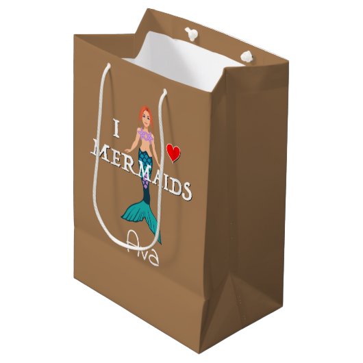 I Love Mermaids Design - Gift Bag - Medium Cadeauzakje (Voorkant Gekanteld)