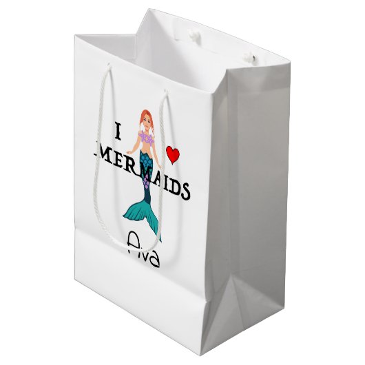 I Love Mermaids Design - Gift Bag - Medium Cadeauzakje (Voorkant Gekanteld)