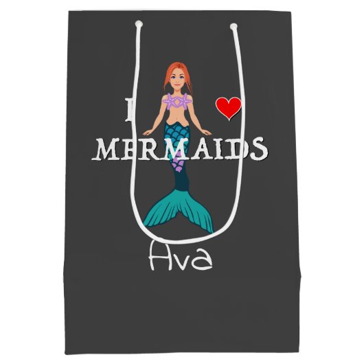 I Love Mermaids Design - Gift Bag - Medium Medium Cadeauzakje (Achterkant)