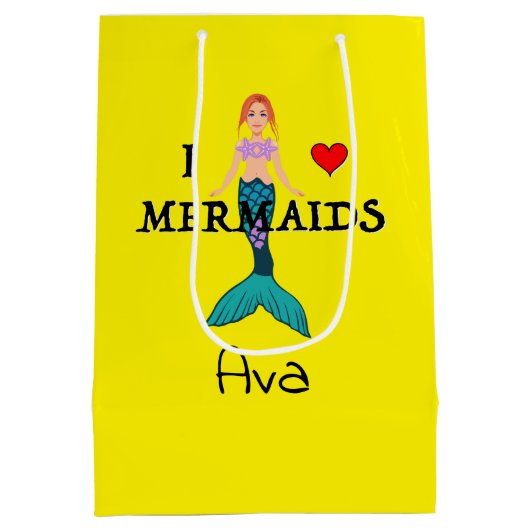 I Love Mermaids Design - Gift Bag - Medium Medium Cadeauzakje (Achterkant)