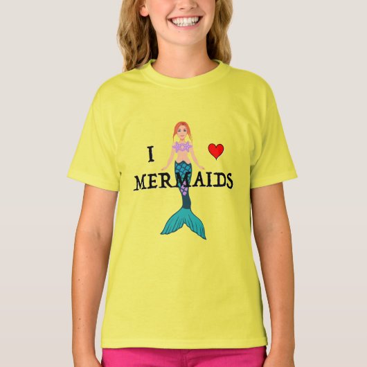 I Love Mermaids Design - Girls' Basic T-Shirt (Voorkant)