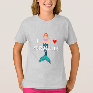 I Love Mermaids Design - Girls' Basic T-Shirt