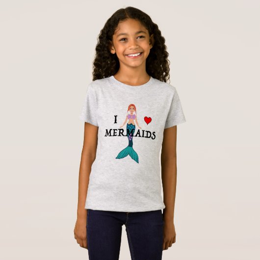 I Love Mermaids Design - Girls' Fine Jersey T-Shir T-shirt (Voorkant volledig)