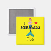 I Love Mermaids Design - Square Magnet (Voorkant / Achterkant)