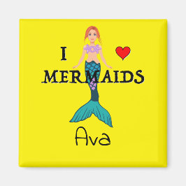 I Love Mermaids Design - Square Magnet