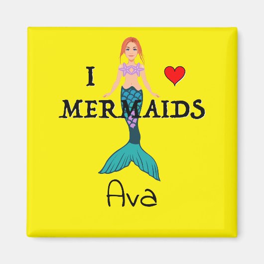 I Love Mermaids Design - Square Magnet (Voorkant)