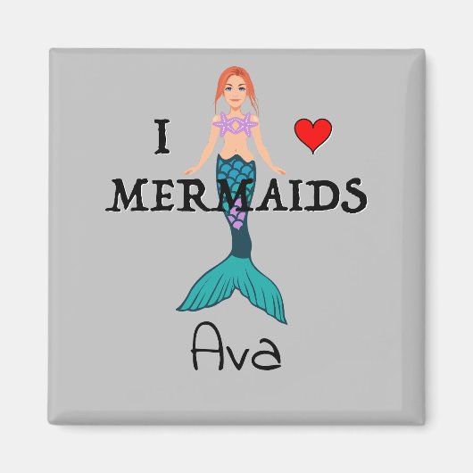 I Love Mermaids Design - Square Magnet (Voorkant)