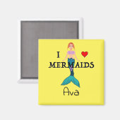 I Love Mermaids Design - Square Magnet (Voorkant / Achterkant)