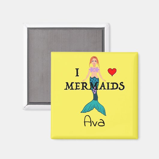 I Love Mermaids Design - Square Magnet (Voorkant / Achterkant)