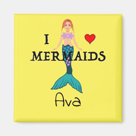 I Love Mermaids Design - Square Magnet (Voorkant)