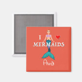 I Love Mermaids Design - Square Magnet Button (Voorkant / Achterkant)