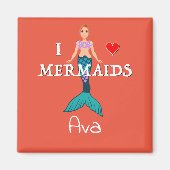 I Love Mermaids Design - Square Magnet Button (Voorkant)