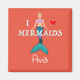 I Love Mermaids Design - Square Magnet Button