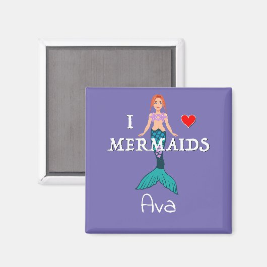 I Love Mermaids Design - Square Magnet Button (Voorkant / Achterkant)