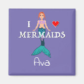 I Love Mermaids Design - Square Magnet Button (Voorkant)